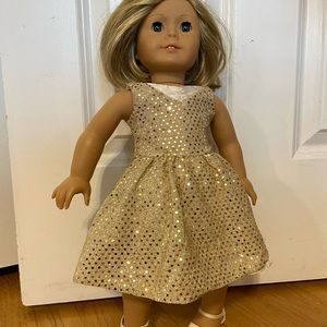 American Girl Doll - gold glitter holiday dress